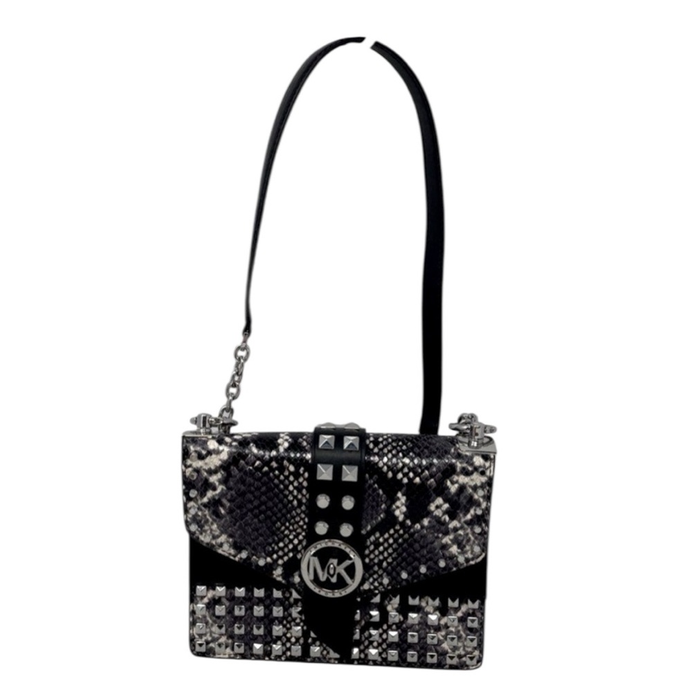 Michael Kors Black and Gray  Snake print Crossbody Bag with dark metal detailing